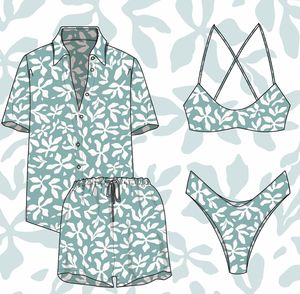 Op Maat Gemaakte Designer Zomer Gym Swim Beach Shirts Shorts Sexy Hawaiiaans 2-delige Set Halterhalslijn Met Dierenpatroon - Product Image 4