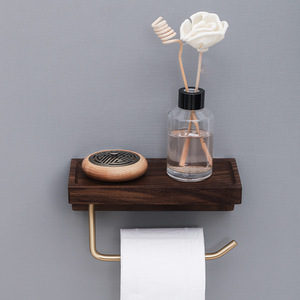 Porte-papier toilette mural en bois massif, en laiton, installation sans perçage, design rectangulaire minimaliste pour salle de bain - Product Image 3