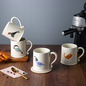 Juego de tazas de gres con logotipo personalizado promocional de Life <span class=keywords><strong>Word</strong></span>, tazas de café de cerámica con patrón de pájaro para venta al por mayor - Product Image 1