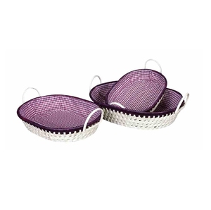 Cestas de Almacenamiento de Mimbre Blanco Tejidas a Mano con Forro y Asas de Tela a Cuadros Morados para Organización de Cocina, Precio Económico - Product Image 1