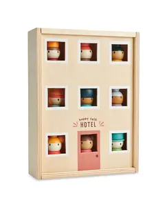 Happy Folk Hotel Box für Baby-Spielzeug hölzerne Box für zartes Blatt-Spielzeug graviertes Holz Baby-Spielzeug Geschenkbox
