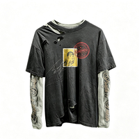 T-shirt à manches longues double couche en coton lavé 300 g/m², style streetwear vintage délavé à l'acide, fabriqué sur mesure à Dongguan