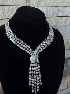 Oval Moissanite 925 Silver Lariat <b>Necklace</b> Earring Set <b>Statement</b> Chunky Design Engagement Party Jewelry Gift Style - Product Image 3