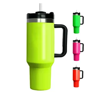 Trending Products 2024 New Arrivals 40 oz Neon Tumbler with Handle and Straw Lid Insulated Reusable Stainless Steel Travel Mug