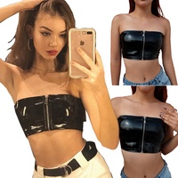 JL-0304C mode femmes Sexy PU Faux cuir fermeture éclair sans bretelles haut court débardeurs Club bustier tubulaire soutien-gorge gilet femme