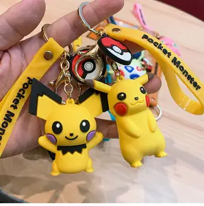 Porte-clés kawaii en PVC 3D avec personnage de dessin animé pika chu, porte-clés en caoutchouc pvc