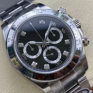 Montre chronographe en acier inoxydable, cadran noir, index en diamant, lunette tachymètre, mouvement automatique, étanche, montre <span class=keywords><strong>de</strong></span> luxe pour homme - Product Image 1