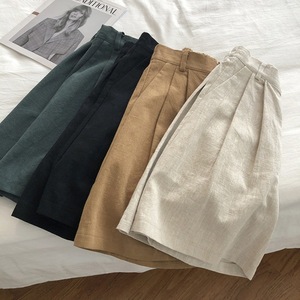 Women's High Waisted Wide Leg Cotton Linen Shorts Casual Summer Style Black Khaki Heather Dark Green - Product Image 3
