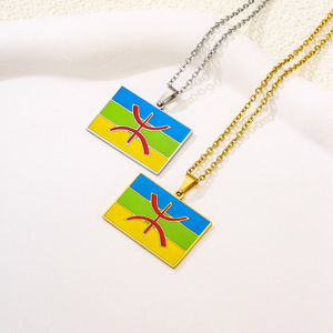 Afrique Berbères Symbole Drapeau Pendentif Collier Acier Inoxydable Couleur Or Lettre <span class=keywords><strong>Amazigh</strong></span> Ethnique Amulette Chaîne Colliers <span class=keywords><strong>Bijoux</strong></span> - Product Image 5