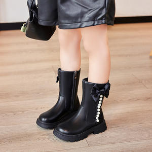 2025 Neue koreanische Herbst Winter süße Kinderschuhe Pu Leder Bogen Perle Prinzessin Stiefel für Mädchen - Product Image 5