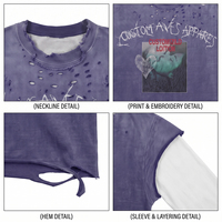 T-shirt personnalisé unique pour homme, 300 g/m², 100 % coton, coupe ample, double couche, effet usé et délavé au soleil, violet, streetwear