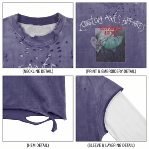 Customized Unique <strong>T</strong>-<strong>shirt</strong> Mens 300gsm Tshirt 100% Cotton Boxy Fit Double-layer Moth-eaten Sunfaded <strong>Purple</strong> Streetwear <strong>t</strong> <strong>Shirt</strong> - Product Image 3