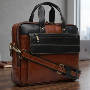 Sac à bandoulière pour ordinateur portable en cuir véritable pour homme, sac de bureau durable, fermeture à poignée noire, imperméable, grande capacité - Product Image 1