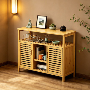 Mueble de Almacenamiento de Bambú de Varias Capas con Puertas y Estantes para Cocina y Comedor, Aparador de Color Madera Natural, 4 Niveles - Product Image 1