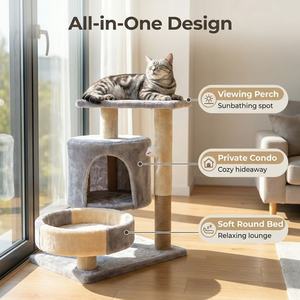 Árbol para Gatos Clásico Pequeño de 2 Niveles con Poste Rascador de Sisal, Cama de Felpa Suave y Condominio con Plataforma de Observación para Gatos de Menos de 5.4 kg - Product Image 4