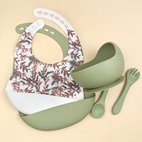 Ensemble de 5 pièces pour l'alimentation des bébés : assiette à ventouse en silicone, bol, cuillère et bavoirs en silicone sans BPA pour la diversification alimentaire des enfants