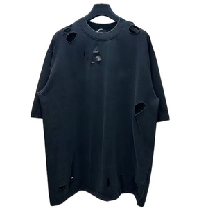 T-shirt personnalisé de haute qualité à épaules tombantes, effet vieilli, tricoté, 100% coton, noir délavé à l'acide, épais, coupe oversize, style Hip Hop, livraison rapide - Product Image 1