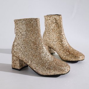 Botas de Moda con <span class=keywords><strong>Punta</strong></span> Redonda, Lentejuelas, Tacones Gruesos y Cremalleras Traseras para Mujer en Otoño e Invierno - Product Image 5