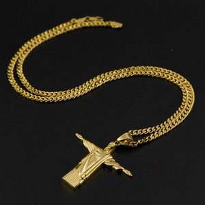 Collar con colgante de acero inoxidable de Jesús chapado en oro Vintage al por mayor, collar con Cruz de Jesús - Product Image 4