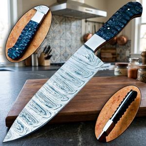 Cuchillo de chef BA ENTERPRISES hecho a mano de acero de Damasco de 13 pulgadas con hoja de punta caída y mango de madera dura |   Cuchillo de Cocina Profesional 1 Año - Product Image 3