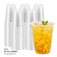 Gobelets jetables en plastique PET transparents de 14 oz (93 mm) pour boissons froides, café glacé, bubble tea, smoothies, jus, avec couvercle et logo personnalisé
