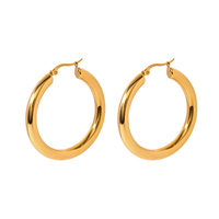 Boucles d'oreilles créoles minimalistes J&D en acier inoxydable plaqué or, grandes boucles anti-ternissement pour femmes