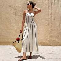 Robe longue élégante et respirante pour femme, coupe trapèze, épaules dénudées, à rayures latérales, en tissu écologique, collection Printemps/Été 2026