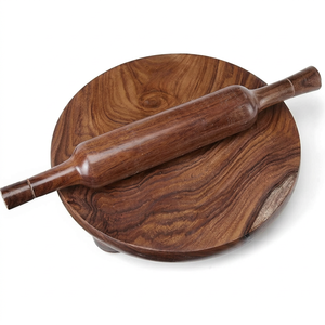 Wooden Rolling Board and Rolling Pin Set Traditional Indian Roti <b>Chapati</b> Making Kitchen Tool Round Wooden Chakla Belan - Product Image 1