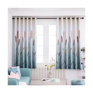 LATAM Supplier Wholesale Polyester Fabric Reed Pattern Printed Blackout Curtain for Living Room Hotel