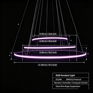 Lumière suspendue DMX à changement de couleur RGB pour scène, grand diamètre, anneau lumineux DMX, anneau lumineux à pixels LED suspendu au plafond - Product Image 3