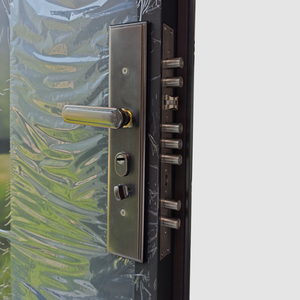 Porte d'entrée double style français Skyland en bois avec pivot en fer forgé et vitrage en fibre de verre et acier - Product Image 5