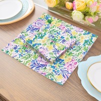 Serviettes en papier rectangulaires personnalisées à motif floral bleu imprimé en couleur pour mariages et banquets d'hôtel, en pâte de bois vierge