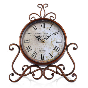 European Vintage Wrought Iron Desktop <strong>Clock</strong> Decorative Creative Metal Table Watch <strong>Clock</strong> - Product Image 1