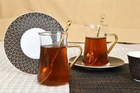 Tasse à thé en verre doré arabe avec ensemble de verres à thé Tockava, boîte cadeau en soie fabriquée en Chine