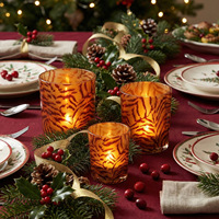 Ensemble de 3 bougeoirs en verre à motif tigre ; Ornements de décoration intérieure de luxe léger ; Coupelles à bougies pour une ambiance romantique ; Transfrontalier
