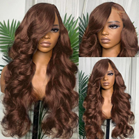 Peluca frontal de encaje marrón chocolate, densidad 200, 13x6 HD, cabello ondulado, pre-arrancada, frontal teñida, sin pegamento, de cabello humano para mujer
