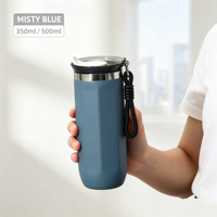 Mug isotherme personnalisé en acier inoxydable 304 à double paroi, forme octogonale, avec cordon portable, pour voyage et extérieur