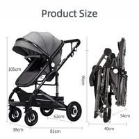 Poussette à siège haut réglable avec cadre en aluminium durable et pliage à 2 mains, poussette de voyage légère