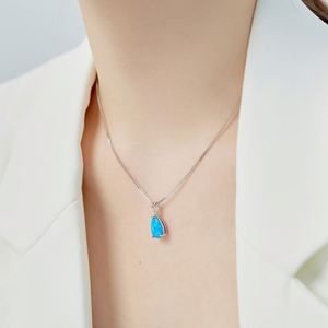 Dylam Elegant Design Women Fine Fashion Jewelry <b>Necklaces</b> S925 Silver Pear Water Drop Shape Synthetic <b>Opal</b> Pendant <b>Necklace</b> - Product Image 3