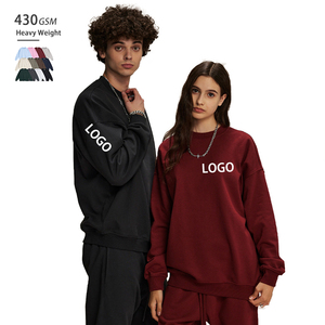 Wholesale Unisex Crewneck Sweatshirt 430g Terry Material Loose Fit Autumn Street Fashion Solid Custom Hoodie for <b>Men</b> - Product Image 2