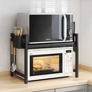 Estante retráctil escalable para horno microondas, estante de almacenamiento de cocina de una o dos capas de metal grueso negro - Product Image 5