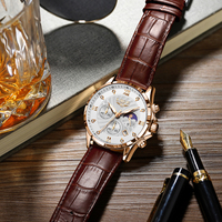 Untuk LG89146 Contoh Jam Tangan Pria Quartz Sport Tali Kulit Casing Paduan Sederhana Tahan Air 3BAR Kotak Hadiah