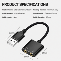 Carte son externe filaire USB, interface audio, double port audio et micro 3,5 mm 2-en-1, plug and play pour ordinateur portable, ordinateur de bureau, PS4