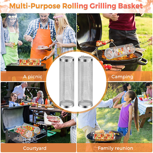 Factory Sales Outdoor Kitchen <b>Tool</b>-304 Stainless Steel BBQ Cylindrical Grill Barbecue Net Basket Cage for Picnic - Product Image 6