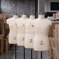 Mannequin de couture robuste à broches avec support roulant réglable, buste masculin demi-corps pour l'enseignement en écoles de mode