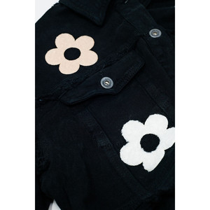 Giacca corta con tasche sul petto e dettagli floreali in nero - Product Image 2