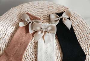 Chaussettes hautes en coton respirantes pour bébés filles, avec nœud en maille, chaussettes de cérémonie, bas uniformes - Product Image 6
