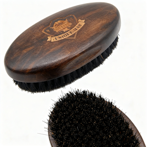 Custom Natural Round Boar Bristle Detangling Hair <strong>Beard</strong> Brush Wooden Brushes Cleaning Mustache Combs - Product Image 1