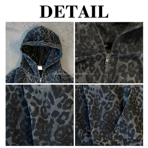 Tùy chỉnh đường phố mặc Hoodies cho nam giới Leopard DTG in ấn Boxy Zip Up hoodie quá khổ Heavyweight pháp Terry - Product Image 6