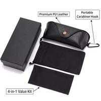 Ensemble d'emballage de lunettes de soleil de luxe avec logo personnalisé, étui à lunettes en cuir PU noir de qualité supérieure avec boîte en papier et chiffon de nettoyage